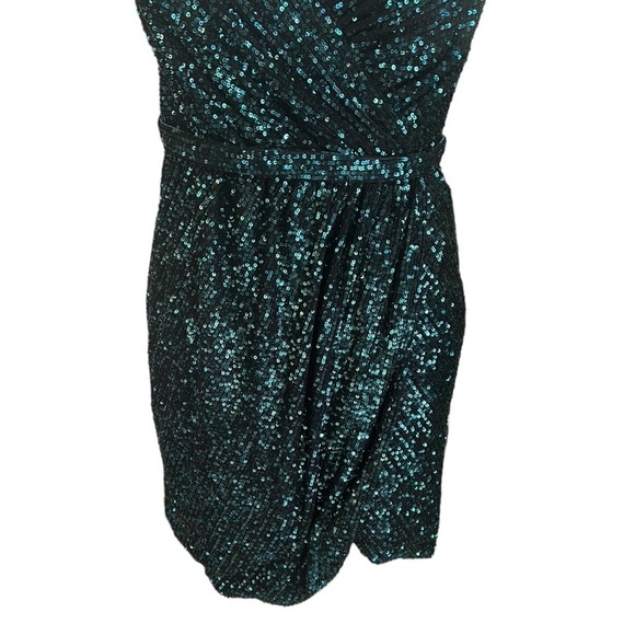 PromGirl Emerald Green Sequin Wrap Front Open Back Mini Dress - 8 - Picture 4 of 11